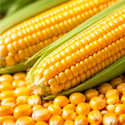 Fresh corn cobs and kernels